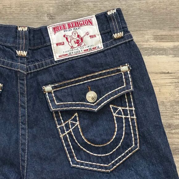 Vintage True Religion Joey Super T Jean Shorts Double Stitching Size 36X14 - Picture 2 of 7